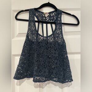 Lace Sleeveless Crop Top - Blue